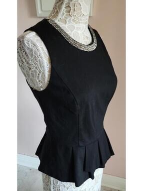 EUC White House Black Market peplum bling neck sleeveless top 8
